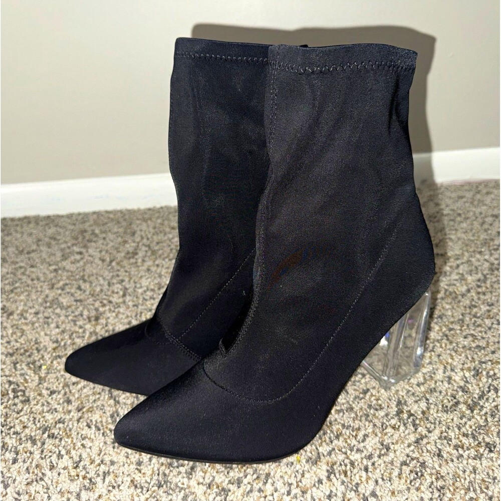 NWT Fashion Nova Black Excellence Booties with Clear Block Heel - Size 9
